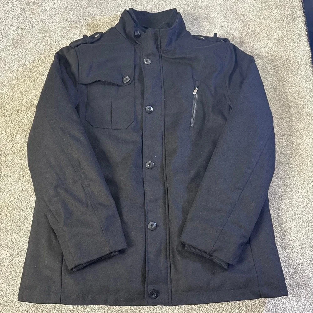 Helix Modern Peacoat Men's 2XL Black Button Up Wool Blend Coat